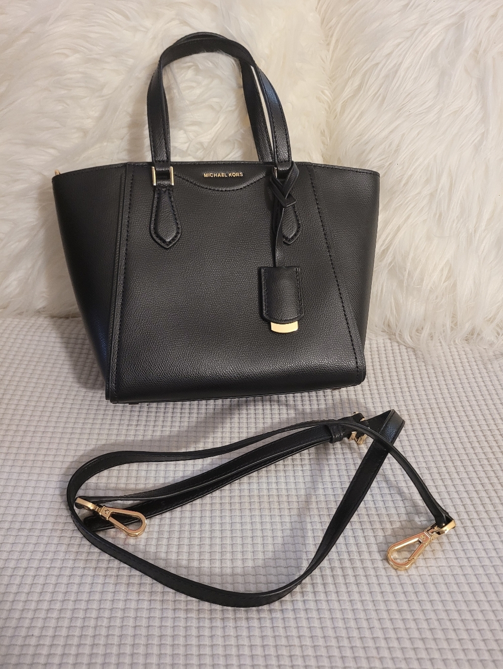 Michael Kors Black Leather Satchel with Gold Accents
